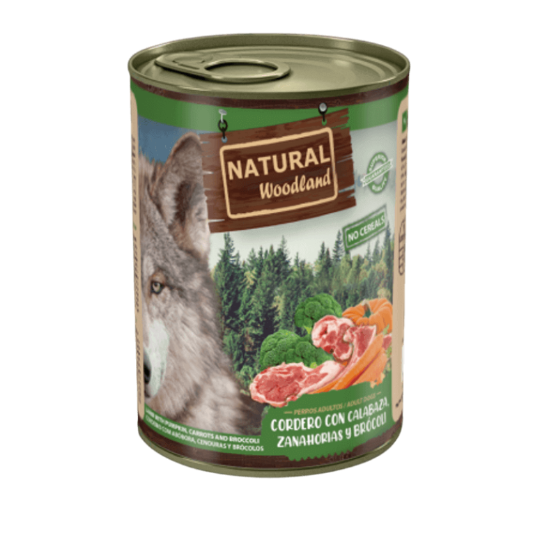 Lata Natural Greatness Woodland Cordero con Calabaza, Zanahorias y Brócoli, alimento húmedo sin cereales para perros