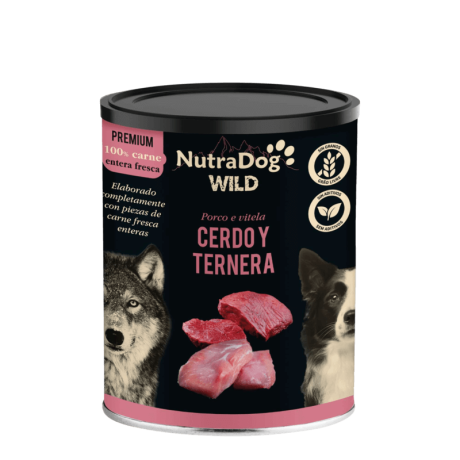 Lata de comida húmeda NutraDog Wild Premium Cerdo y Ternera, 100% carne fresca, sin grano (Grain Free).