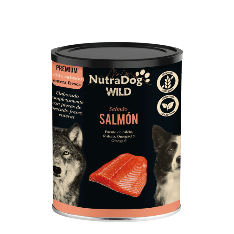 Lata de comida húmeda NutraDog Wild Premium Salmón, 100% pescado fresco, fuente de Omega 3 y 6.