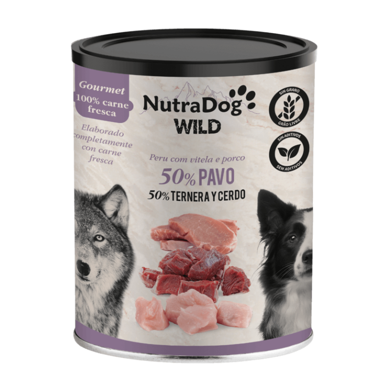Lata de comida húmeda NutraDog Wild Gourmet 50% Pavo y 50% Ternera/Cerdo, 100% carne fresca, Grain Free.