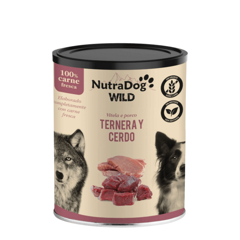 Lata de comida húmeda NutraDog Wild de Ternera y Cerdo, 100% carne fresca, sin grano (Grain Free).