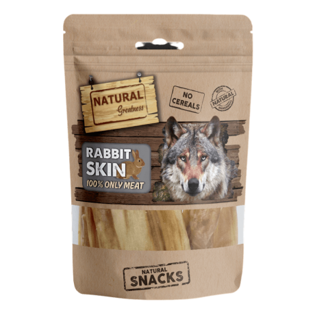 Snack Natural Greatness Piel de Conejo Deshidratada (Rabbit Skin), 100% carne y sin cereales