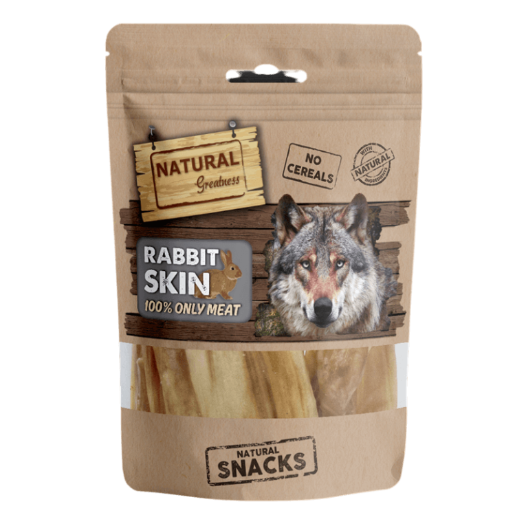 Snack Natural Greatness Piel de Conejo Deshidratada (Rabbit Skin), 100% carne y sin cereales
