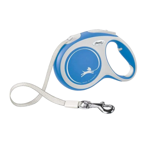 Correa extensible Flexi New Comfort de cinta azul y blanco, 8 metros, para perros grandes