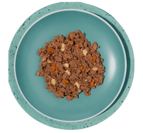 Etiqueta trasera con la composición y dosificación de comida húmeda de pavo 300gr