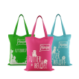 Bolsas de tela MjAMjAM colores disponibles: rosa, azul y verde. Merchandising de regalo para que el cliente elija su color favorito.