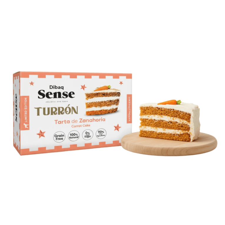 Turrón Dibaq Sense sabor Tarta de Zanahoria con pavo, pato y buey para perros, snack de Navidad sin cereales (Grain Free)