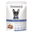 Paté Cordero Monoproteico Perro Amanova, envase pouch con Bulldog Francés y pajarita.
