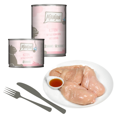 Paté Gatito Pollo Salmón MjAMjAM. Latas Kitten con pollo fresco y salmón.