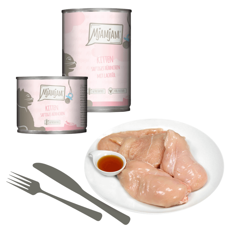 Paté Gatito Pollo Salmón MjAMjAM. Latas Kitten con pollo fresco y salmón.