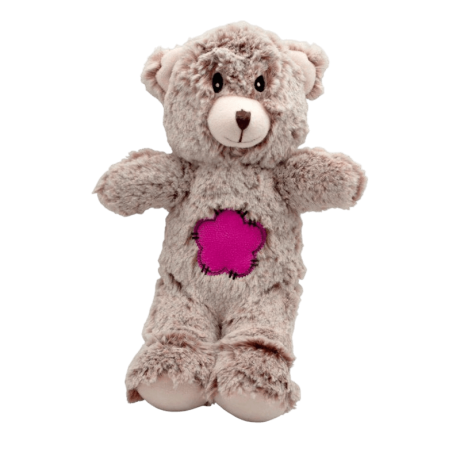 Peluche Oso Karl Pito Bubimex 28cm. Oso de felpa gris con parche de flor. Juguete con pito interior.