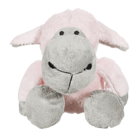 Peluche Ovejita Perro Pito Bubimex de 16cm. Juguete suave, rosa y gris, ideal para cachorros.