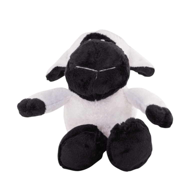 Peluche Ovejita Perro Pito Bubimex de 16cm. Juguete suave, blanco y negro, ideal para cachorros.