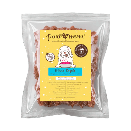 Puromenu Iberico Cocinado Perro. Paquete congelado de carne 75% Cerdo Jabalí.