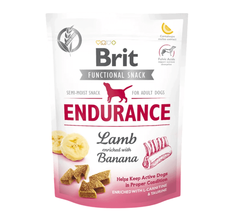 Snack Brit Care Endurance Perro (150g). Bolsa con cordero plátano L-Carnitina y Taurina para perros activos.