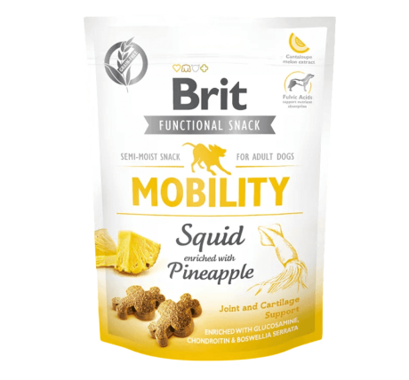 Snack Calamar Movilidad Brit Care. Bolsa semihúmeda con condroprotectores para articulaciones.