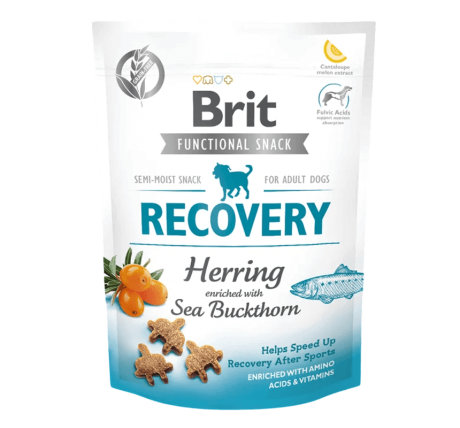 Snack Recuperación Arenque Brit Care. Bolsa semihúmeda post-ejercicio con espino amarillo.