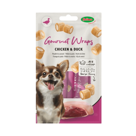 Wraps Perro Ocultar Pastillas Balimex. Snack cremoso de Pollo y Pato, ideal para medicamentos.