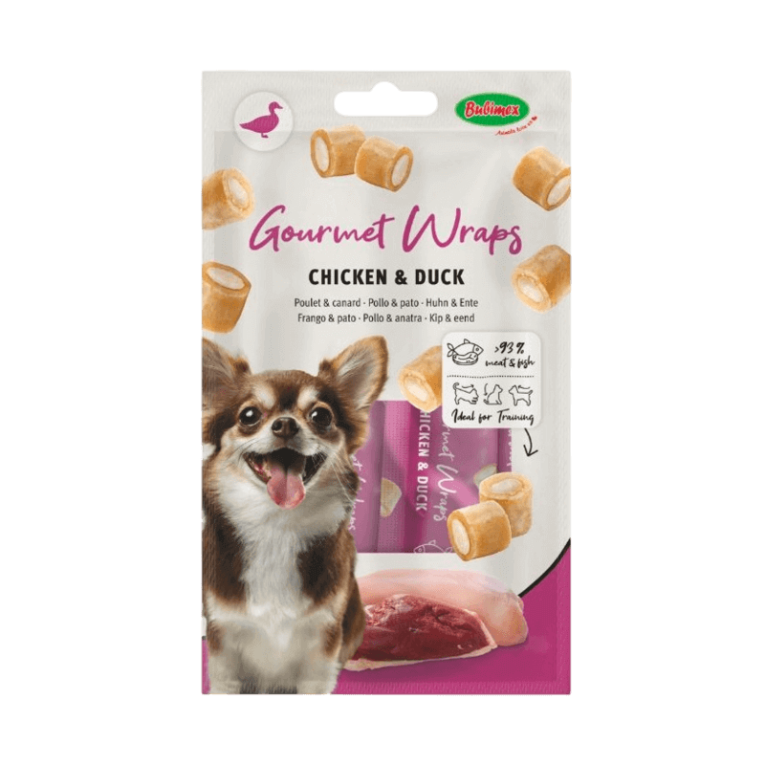 Wraps Perro Ocultar Pastillas Balimex. Snack cremoso de Pollo y Pato, ideal para medicamentos.