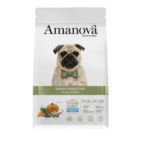 Pienso Amanova Conejo Puppy Digestivo. Conejo fresco para cachorros digestivos sensibles.