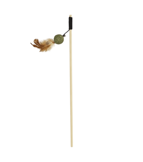 Caña Gato Bola Catnip (40cm) con plumas, en caña de madera natural.