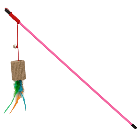 Caña Gato Papel Cilindro rosa (46cm) con cilindro de cartón corrugado y cascabel.