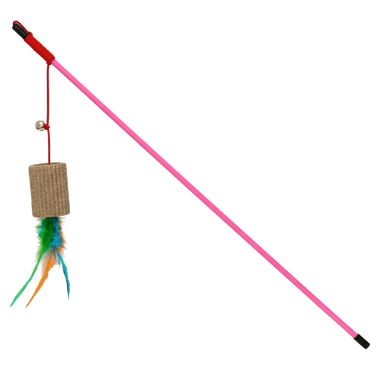 Caña Gato Papel Cilindro rosa (46cm) con cilindro de cartón corrugado y cascabel.