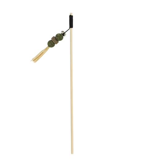 Caña Gato Pelotas Catnip (40cm) con flecos de paja y caña de madera.