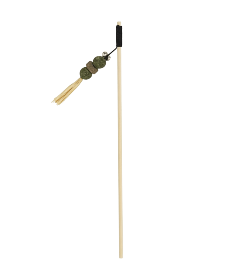 Caña Gato Pelotas Catnip (40cm) con flecos de paja y caña de madera.