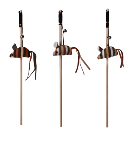 Caña Gato Ratón Punto (40cm) con caña de madera y ratón de textura suave.