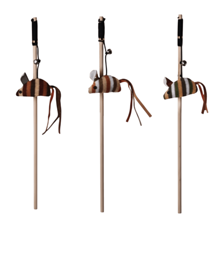 Caña Gato Ratón Punto (40cm) con caña de madera y ratón de textura suave.