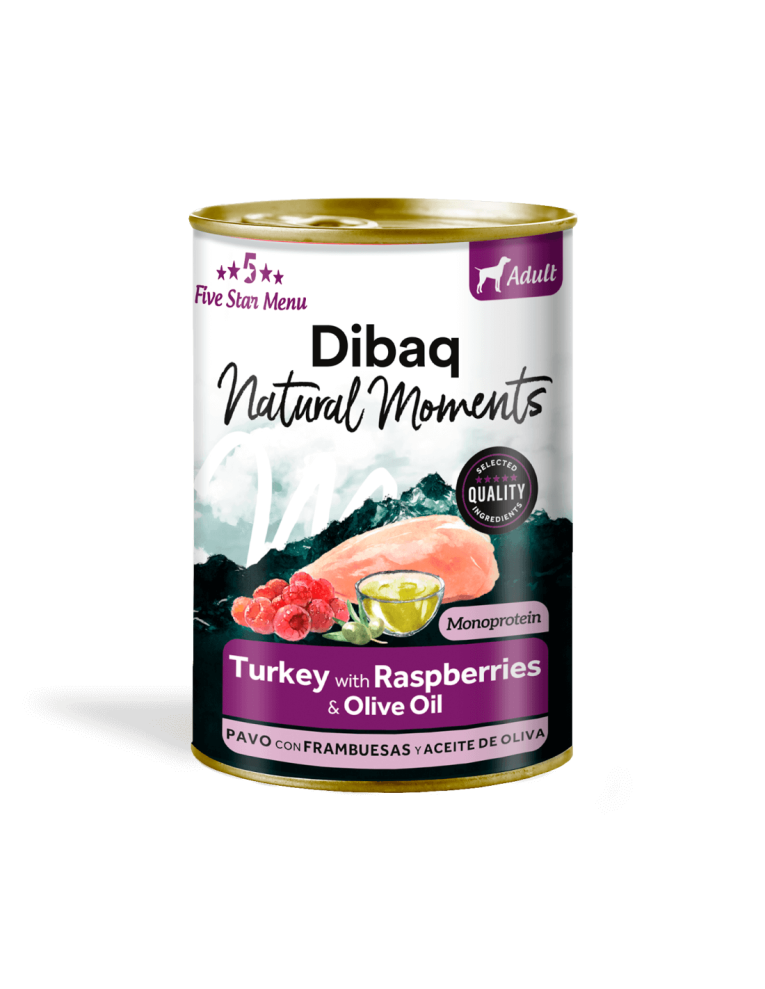 Lata de Dibaq Pavo Frambuesa Adulto. Comida húmeda monoproteica para el cuidado inmune.
