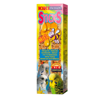 KIKI Excellent Sticks para periquitos sabor Miel, barritas nutritivas de semillas, Calidad Garantizada