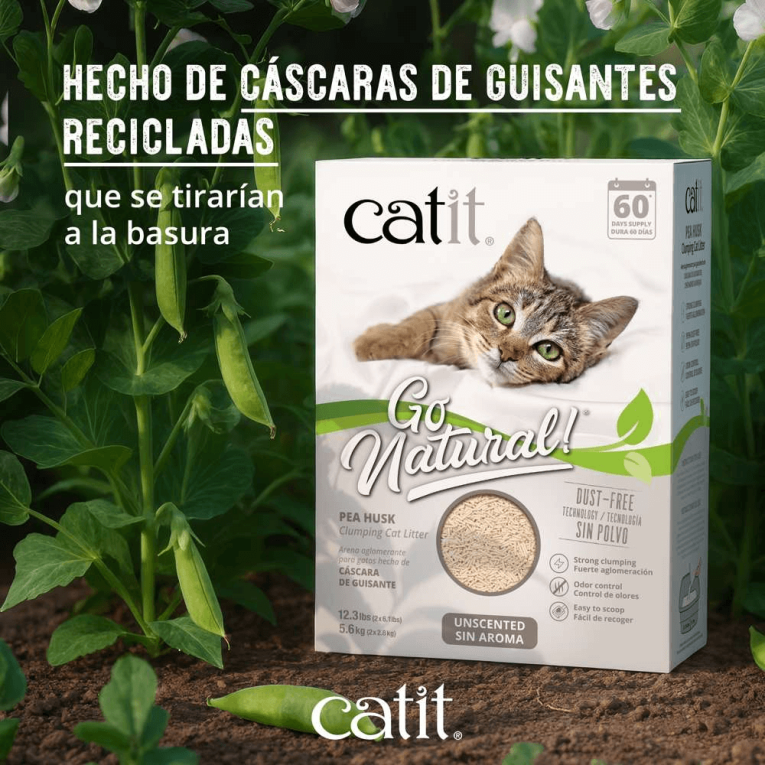 Arena Catit Go Natural Pea Husk de cáscara de guisante, aglomerante, sin polvo y sin aroma