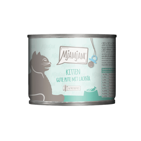 MjAMjAM Pavo Kitten Paté 200g con aceite de salmón para el crecimiento de gatitos.