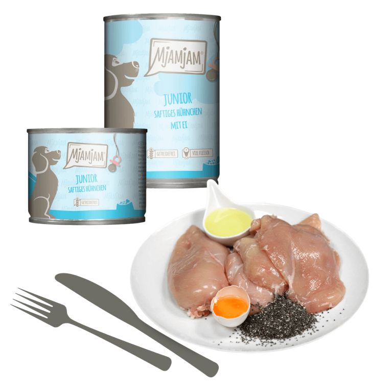 MjAMjAM Pollo Huevo Cachorros Paté Junior 800g para crecimiento.