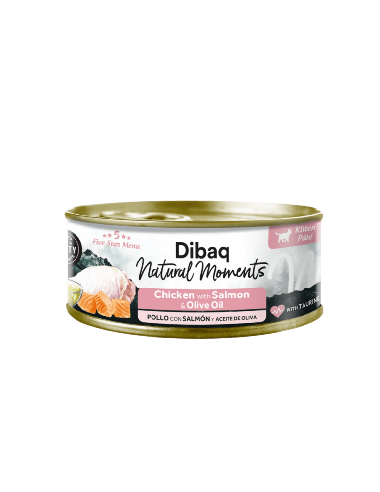 Pate Dibaq Gatitos Salmon con pollo, salmón y aceite de oliva en lata de 70gr.