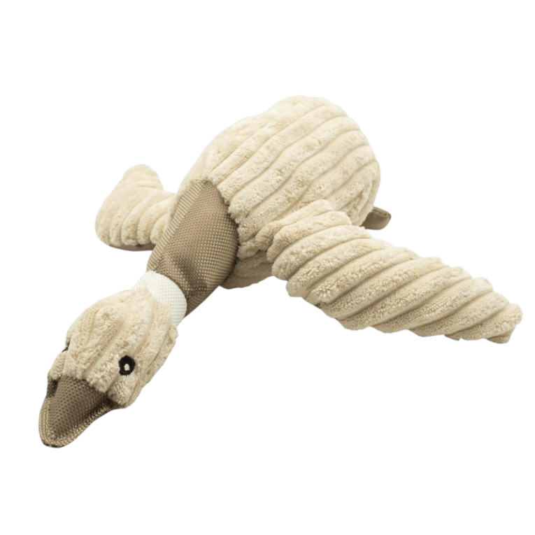 Peluche Pato Felpa Sonido de 26cm, color crema y marrón, con tejido Oxford.