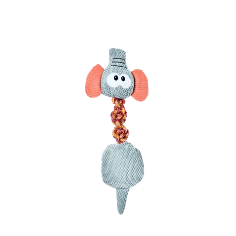 Peluche Perro Cuerda Elástico, elefante gris de 47cm con cuerda y sonido.