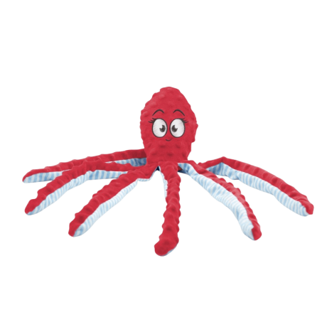Peluche Pulpo Rojo Sonajero de 47cm. Juguete crepitante para perros con tentáculos de textura.