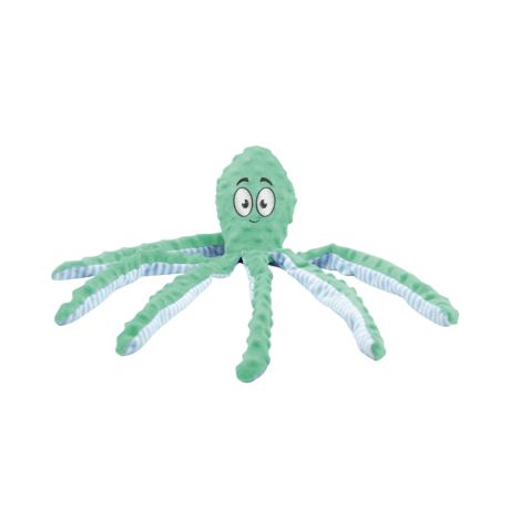 Peluche Pulpo Verde Sonajero de 47cm. Juguete crepitante para perros con tentáculos de textura.