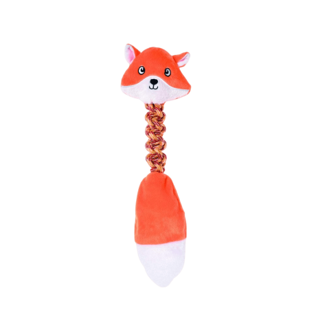 Peluche Zorro Tira Afloja de 47cm, juguete elástico con cuerda para perros.