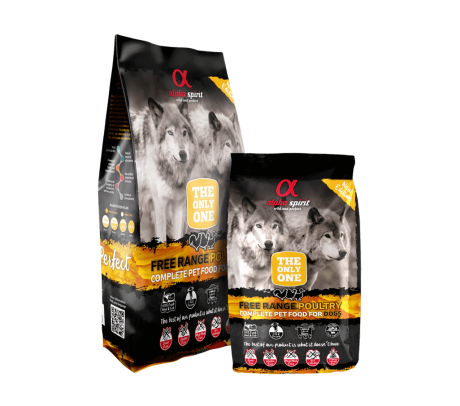 Pienso Alpha Spirit Aves (80% ave fresca) en bolsa negra. Pienso Free Range Poultry.