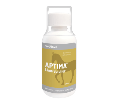 Solución concentrada de baño VetNova Aptima Lime Sulphur 118ml, queratolítico y antiprurito, para caballos (o mascotas).