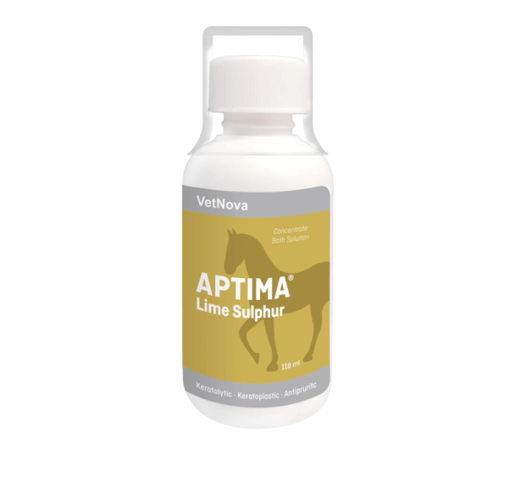 Solución concentrada de baño VetNova Aptima Lime Sulphur 118ml, queratolítico y antiprurito, para caballos (o mascotas).