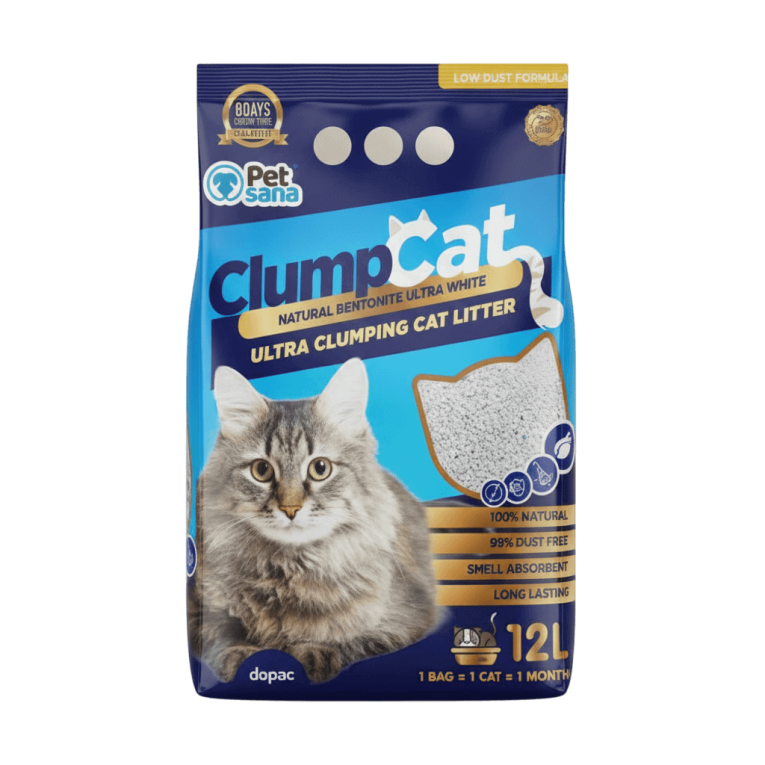 Saco de Bentonita natural Clumpcat ultra blanca aglomerante de 12 litros para gatos de la marca Pet Sana.