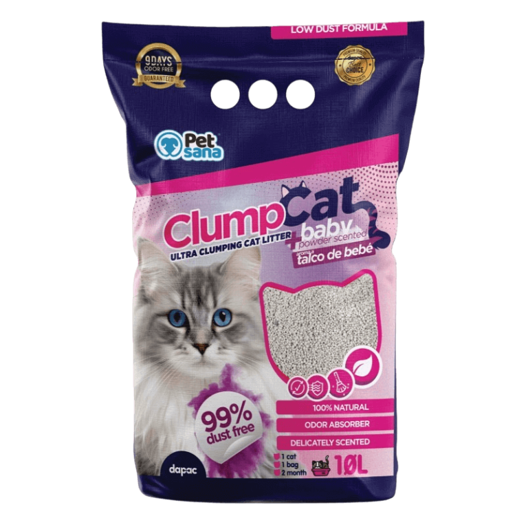 saco de 10 litros de arena aglomerante para gatos clumpcat con aroma a polvos de talco de bebé libre de polvo