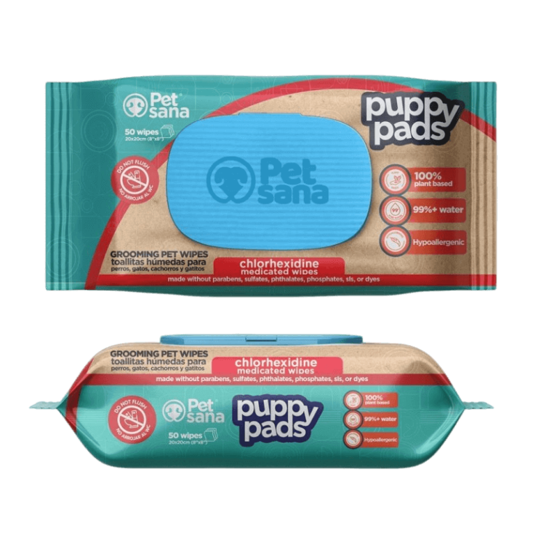 Pack de toallitas húmedas con clorhexidina PetSana Puppy Wipes de 60 unidades para perros y gatos en Anlú