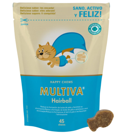 MULTIVA Hairball 45 chews – Suplemento Natural para Bolas de Pelo (Sin Malta) Para Gatos