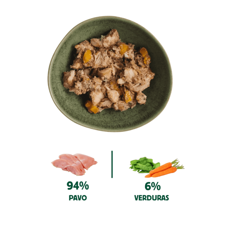 textura comida humeda pavo real con guisantes y zanahoria para perros